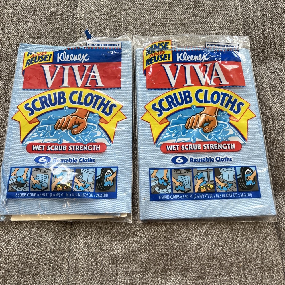 Kleenex Viva Reusable Scrub Cloths Vintage New  Blue Home Auto 10 In Total